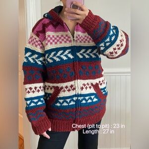 Handmade in Nepal 100% Wool zip up hooded sweater– Fully Lined – Oversized L/XL